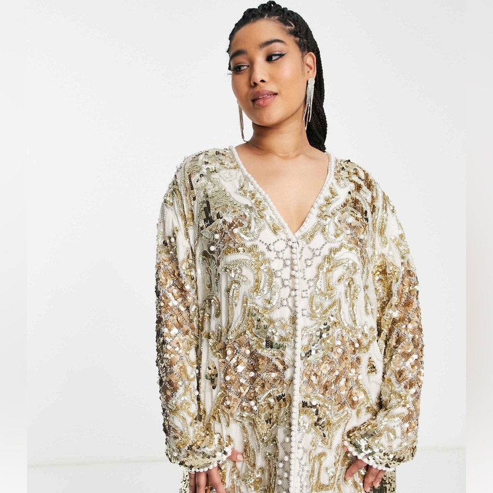 ASOS Curve Sequin Embellished Jacket in Gold and Silver Sz 14 NWT